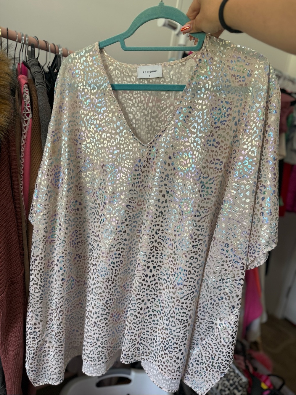 Adrienne Iridescent Silver Leopard V-Neck Tunic